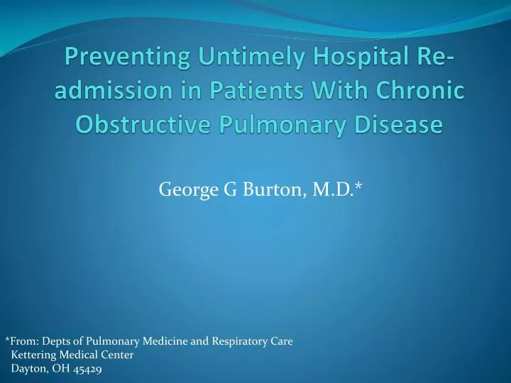 preventing untimely hospital re admission in patients with chronic obstructive pulmonary disease