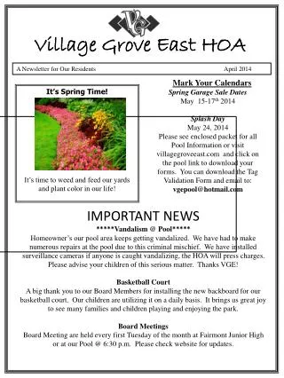 A Newsletter for Our Residents	 	 April 2014