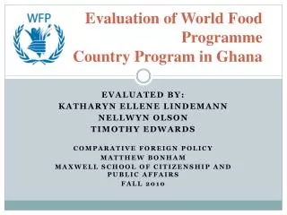 Evaluation of World Food Programme Country Program in Ghana