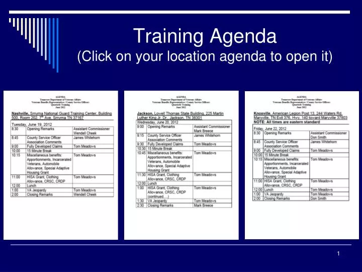 training agenda click on your location agenda to open it