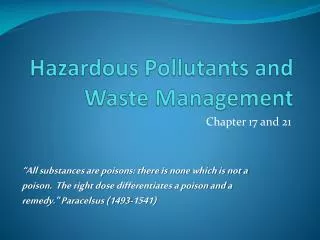 Hazardous Pollutants and Waste Management