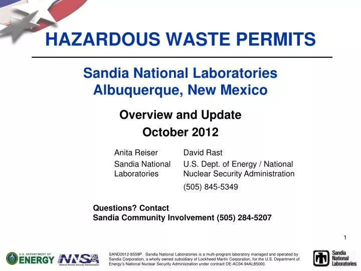 hazardous waste permits sandia national laboratories albuquerque new mexico