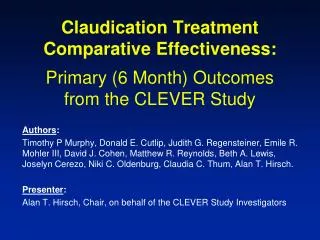 Claudication Treatment Comparative Effectiveness: Primary (6 Month) Outcomes from the CLEVER Study