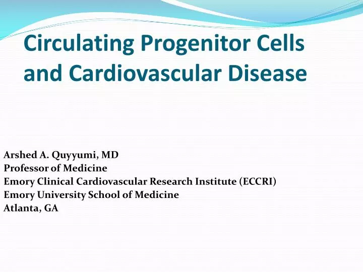 circulating progenitor cells and cardiovascular disease