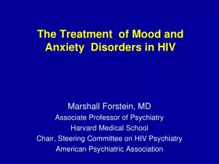 The Treatment of Mood and Anxiety Disorders in HIV