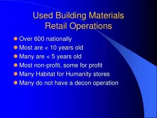 Used Building Materials Retail Operations