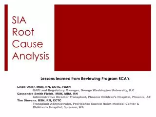 SIA Root Cause Analysis