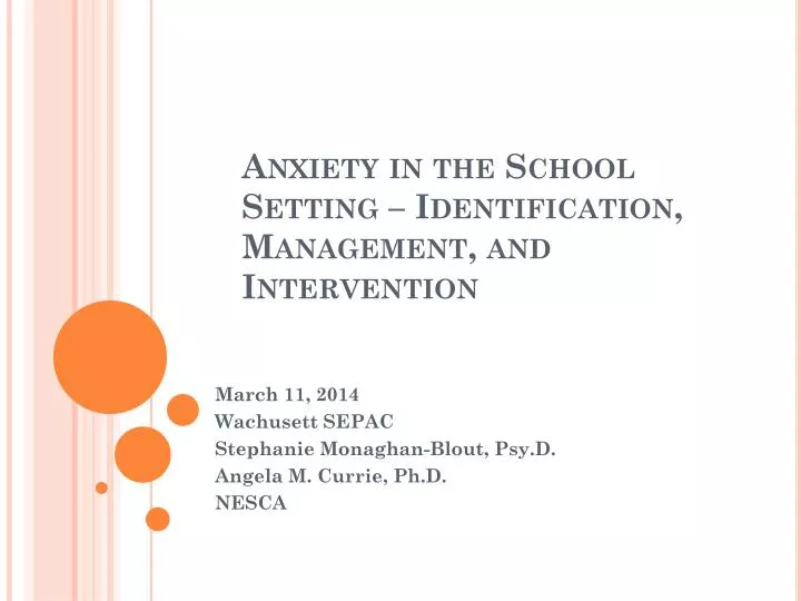 anxiety in the school setting identification management and intervention