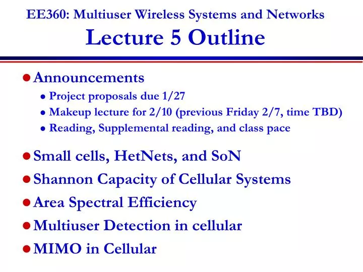 ee360 multiuser wireless systems and networks lecture 5 outline