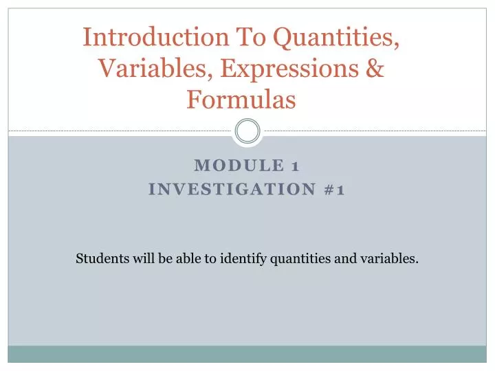 introduction to quantities variables expressions formulas