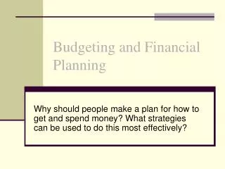Budgeting and Financial Planning