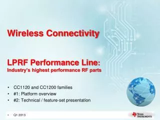 Wireless Connectivity LPRF Performance Line : Industry’s highest performance RF parts