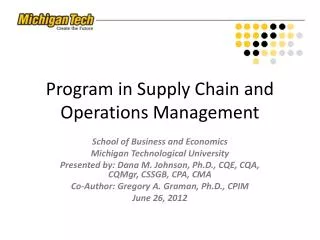 Program in Supply Chain and Operations Management
