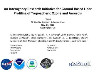 An Interagency Research Initiative for Ground-Based Lidar Profiling of Tropospheric Ozone and Aerosols CENRS Air Quali
