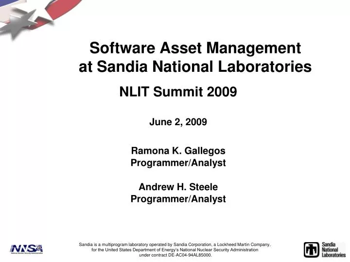 software asset management at sandia national laboratories