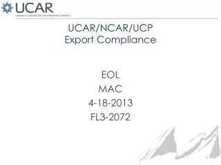 UCAR/NCAR/UCP Export Compliance