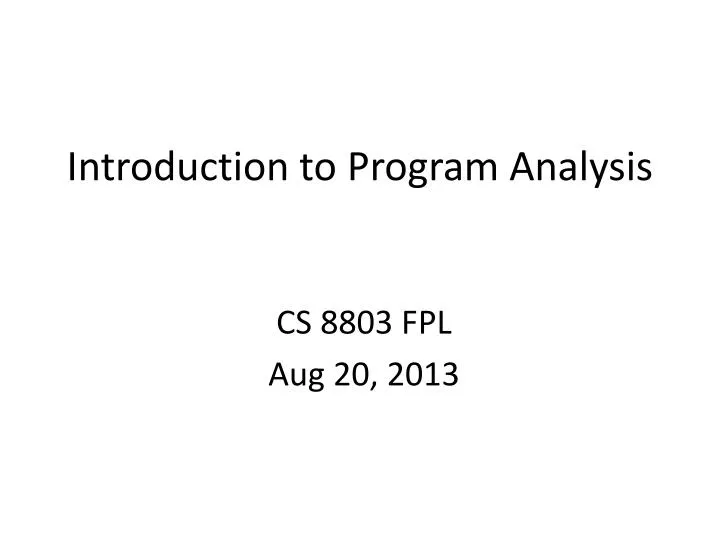 introduction to program analysis