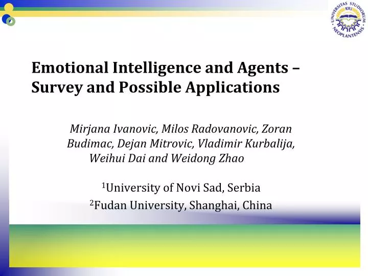 emotional intelligence and agents survey and possible applications