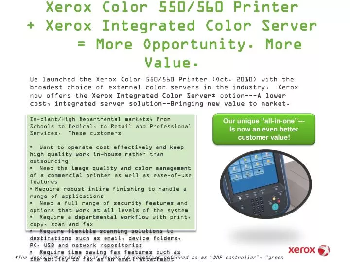 xerox color 550 560 printer xerox integrated color server more opportunity more value