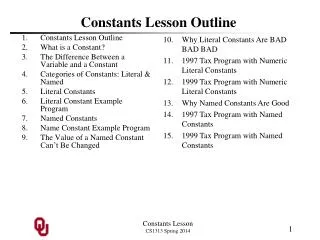 Constants Lesson Outline