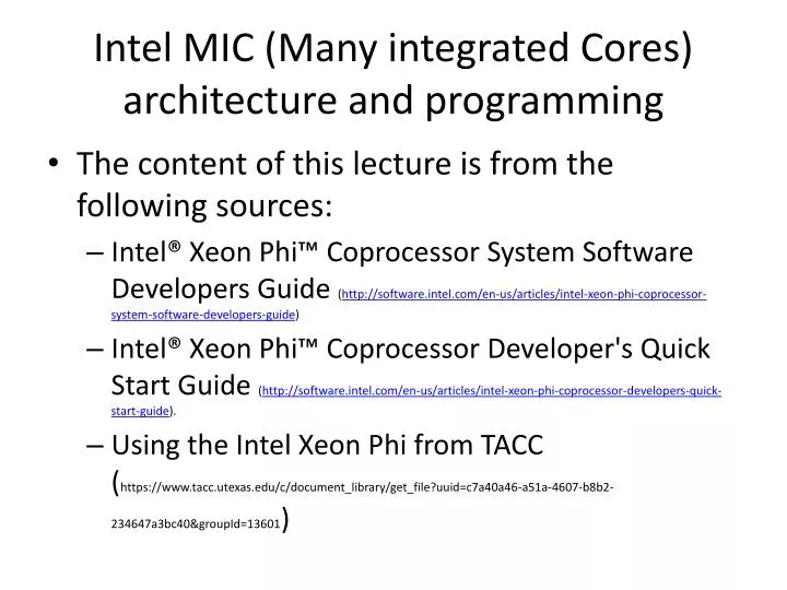 intel mic many integrated cores architecture and programming