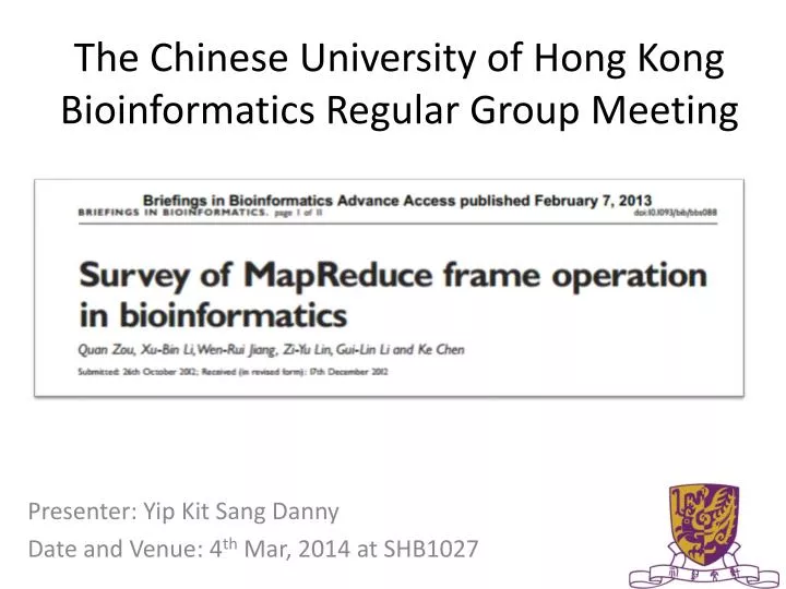 the chinese university of hong kong bioinformatics regular group meeting