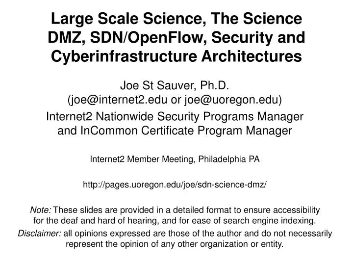 large scale science the science dmz sdn openflow security and cyberinfrastructure architectures
