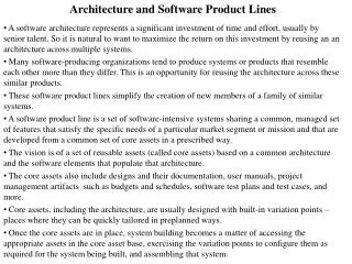Architecture and Software Product Lines