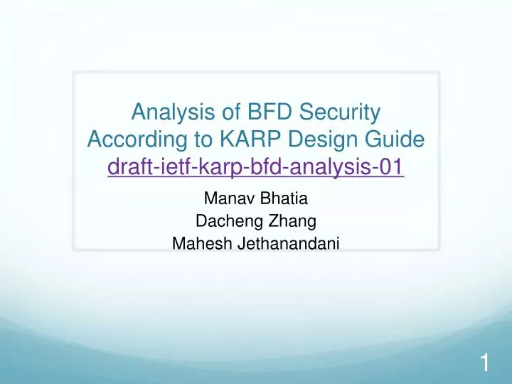 analysis of bfd security according to karp design guide draft ietf karp bfd analysis 01
