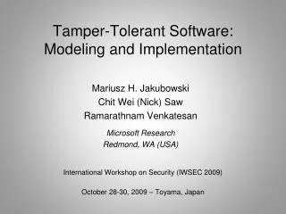 Tamper-Tolerant Software: Modeling and Implementation