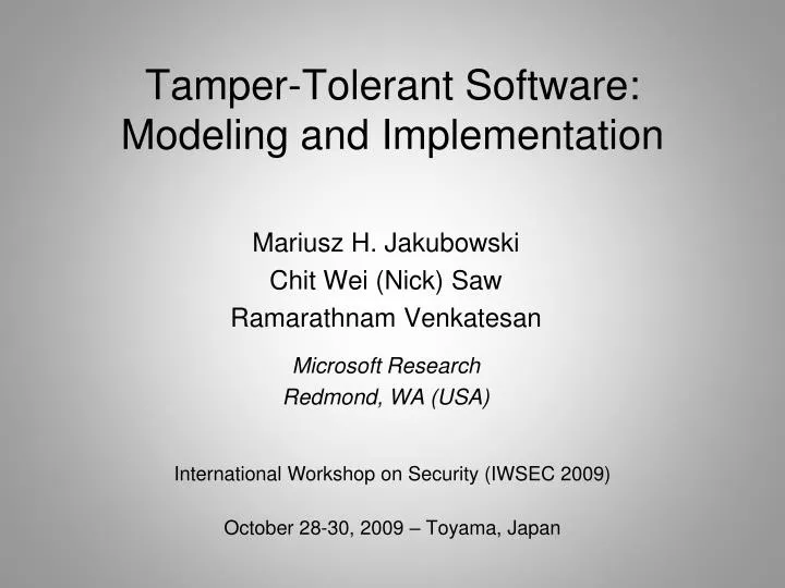 tamper tolerant software modeling and implementation