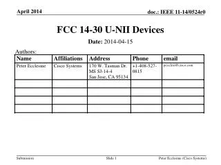 FCC 14-30 U-NII Devices