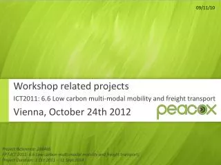 Workshop related projects ICT2011 : 6.6 Low carbon multi-modal mobility and freight transport Vienna, October 24th 20