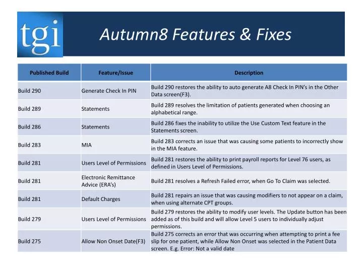 autumn8 features fixes