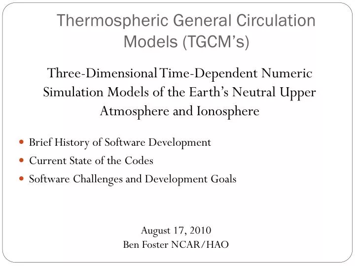 thermospheric general circulation models tgcm s