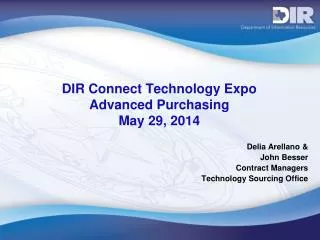 DIR Connect Technology Expo Advanced Purchasing May 29, 2014