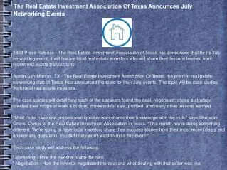The Real Estate Investment Association Of Texas Announces