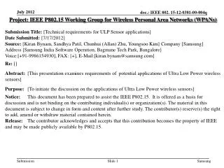 Project: IEEE P802.15 Working Group for Wireless Personal Area Networks (WPANs) Submission Title: [ Technical requiremen