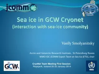 Vasily Smolyanitsky Arctic and Antarctic Research Institute, St.Petersburg Russia WMO-IOC JCOMM Expert Team on Sea I