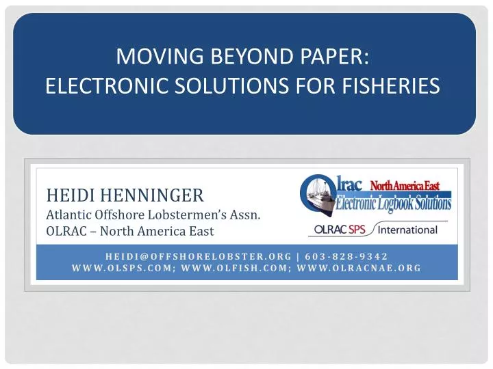 moving beyond paper electronic solutions for fisheries