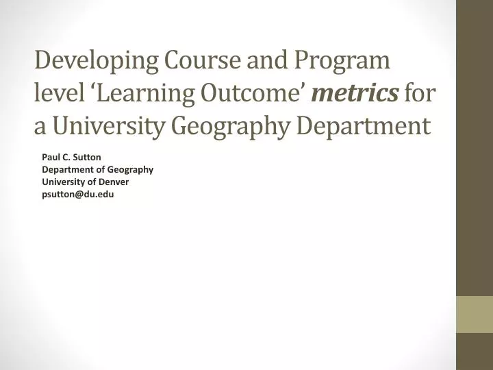 developing course and program level learning outcome metrics for a university geography department