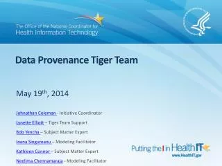 Data Provenance Tiger Team
