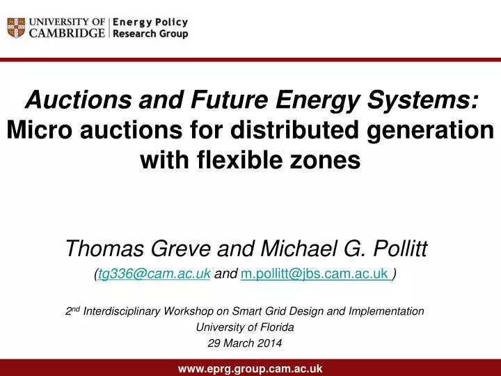 auctions and future energy systems micro auctions for distributed generation with flexible zones
