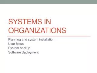 Systems in organizations