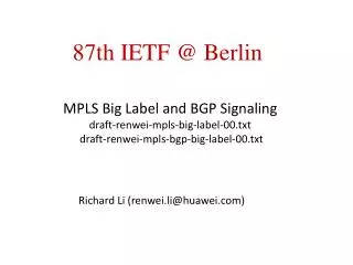 MPLS Big Label and BGP Signaling draft-renwei-mpls-big-label-00.txt draft-renwei-mpls-bgp-big-label-00.txt