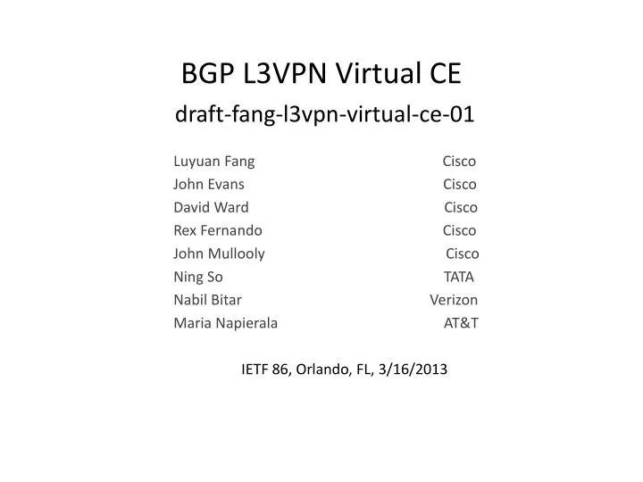 bgp l3vpn virtual c e draft fang l3vpn virtual ce 01