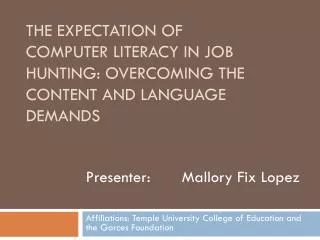 The Expectation of Computer literacy in Job hunting: Overcoming the content and language demands