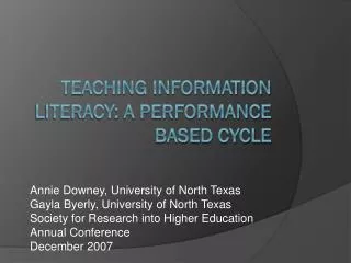 Teaching Information literacy: A Performance Based Cycle