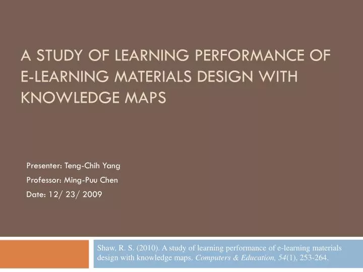 a study of learning performance of e learning materials design with knowledge maps