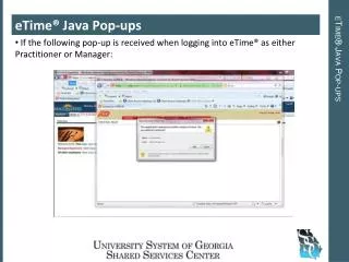 eTime ® Java Pop-ups